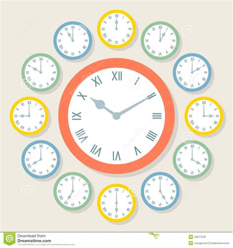 Retro Vector Roman Numeral Clocks Showing All 12 Hours Stock Vector ...