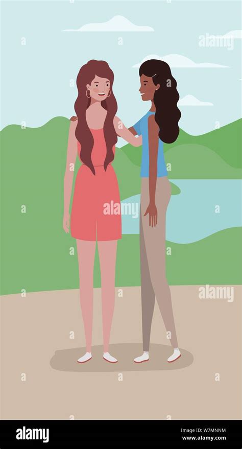 Young Interracial Girls Couple In The Camp Stock Vector Image And Art Alamy