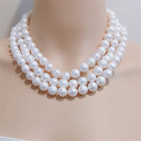 Multi Layer Pearl Necklace Mm White Freshwater Line Pearl Knotted Necklace Pearl Statement