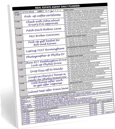 Real Estate Agent Daily Planner Simple One Page Document With Calendar