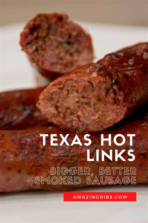 Two Sausages On A Plate With Text Texas Hot Links Bigger Better Smoked