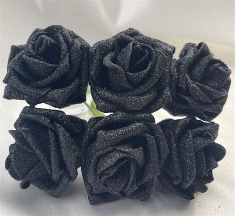 Bunch Of Black Glitter 6cm Cottage Roses Sara Richards