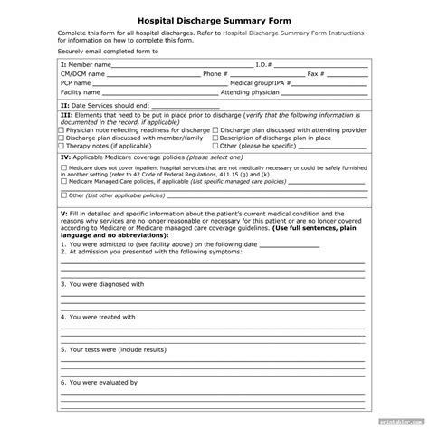 Printable Fillable Hospital Discharge Papers Printable Word Searches