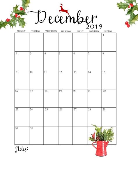 Floral December 2019 Template December Calendar Calendar Printables