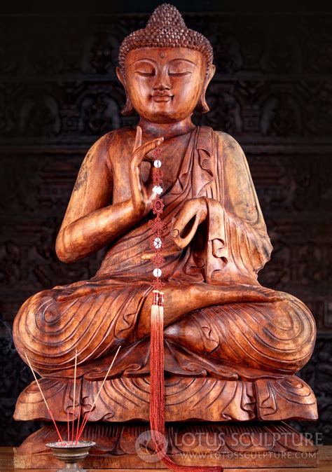 SOLD Suar Wood Padmasana Seated Buddha Sculpture In Dharmachakra Mudra