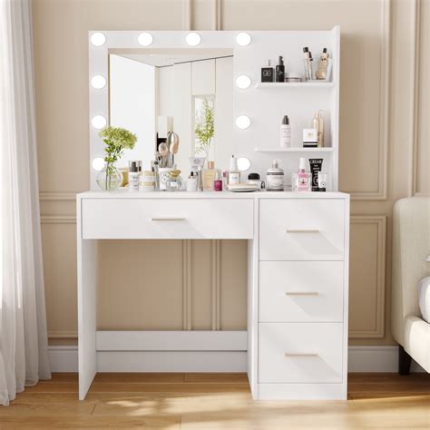 rovaurx makeup vanity table with lighted mirror makeup vanity desk with storage shelf and 4