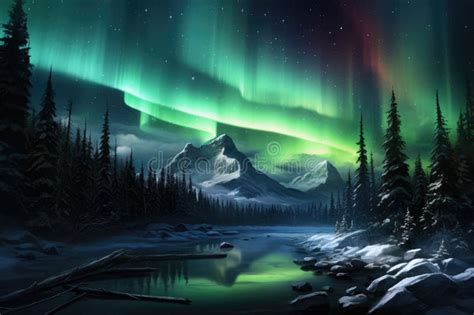 Multicolored Northern Lights Aurora Borealis In The Night Sky Stock