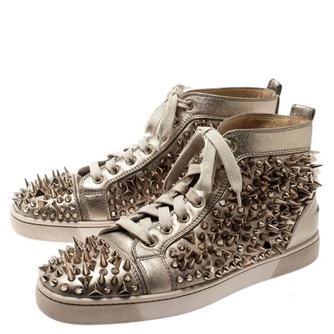 Christian Louboutin Metallic Gold Spikes Lace Up High Top Sneakers Size