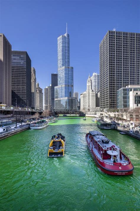 Chicago River Dyed Green For St Patrick S Day Editorial Photo Image