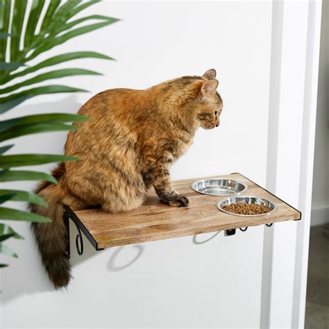 Frisco Wall Mounted Wooden Cat Feeding Station Natural 2 Cup