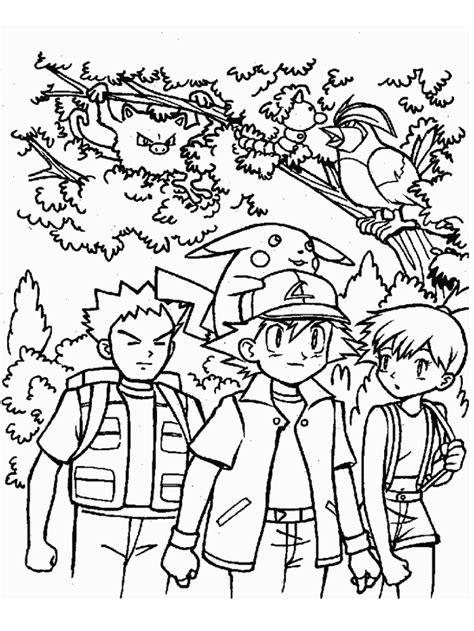Pokemon Ash Brock Misty Coloring Page Coloring Home