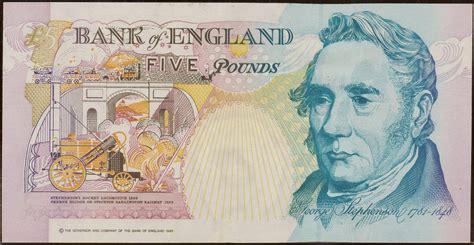 England 5 Pound Sterling Note 1990 George Stephensonworld Banknotes