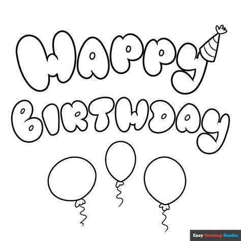 Happy Birthday In Bubble Letters Coloring Page Easy Drawing Guides