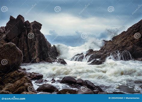 Big Wave Hitting The Rocks On Coastline In Storm Stock Photo Image Of