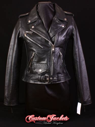 Ladies Brando Hide Leather Jacket Black Classic Motorcycle Motorbike