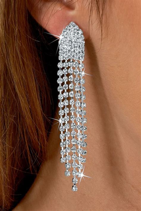 Best Dazzle Crystal Rhinestone Drop Earrings Clip On Prom Jewelry