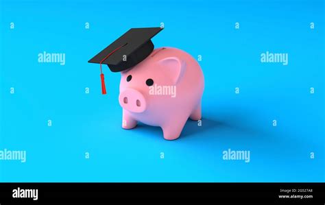 Expensive Education Piggy Bank In A Cap Of A Graduate On A Blue