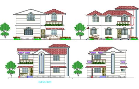 All Sided Elevation Details Of Modern Residential Bungalow Dwg File Cadbull