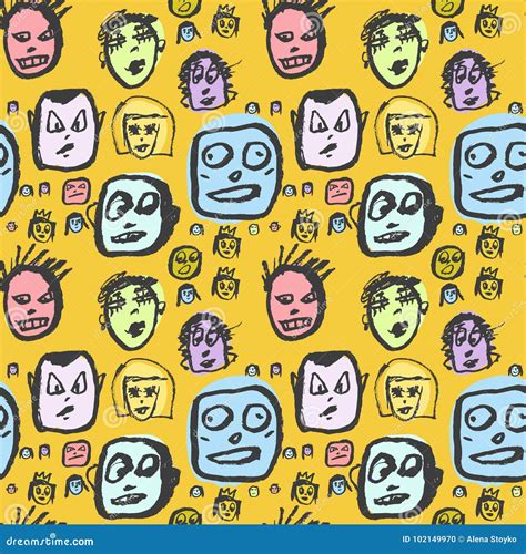 Doodles Faces Pattern Stock Vector Illustration Of Character 102149970