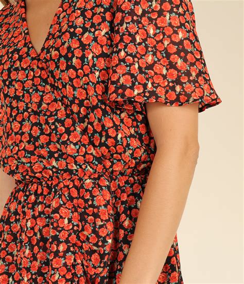 Robe cache-cœur courte imprimée - 34,93€ - Edji