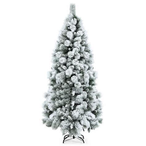 Costway 7ft Snow Flocked Hinged Artificial Slim Christmas Tree With