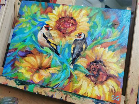 Goldfinches A Small Oil Painting In Progress — Sue Gardner Original Paintings