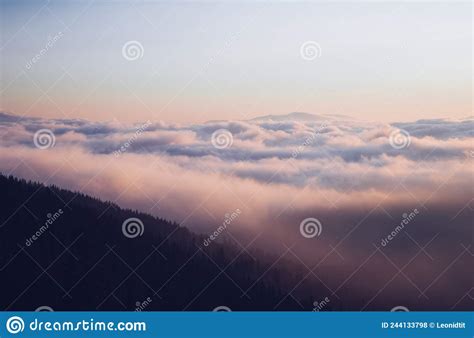 Scenic Image Of Misty Valley Locations Carpathian National Park