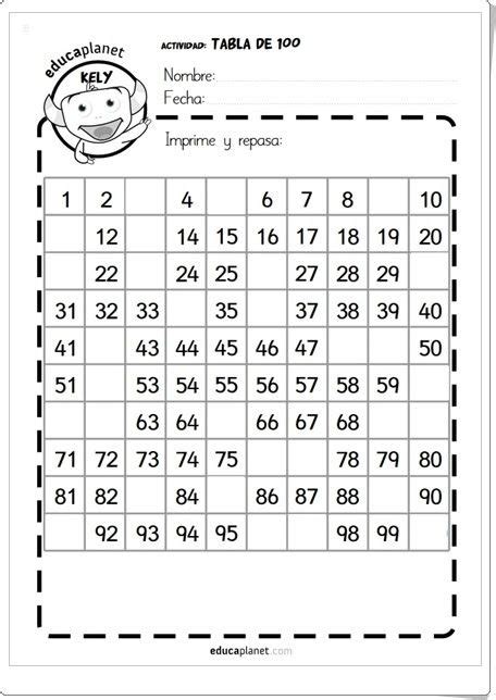 Cuadernillo De Ejercicios Con La Tabla Del 100 Matemáticas De 1º De