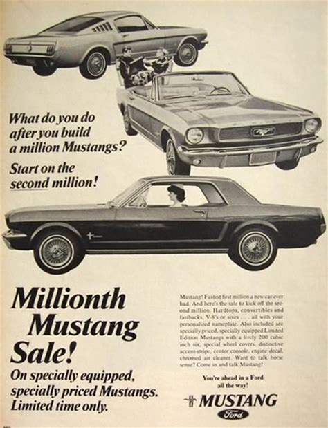 1966 Ford Mustang Ad Millionth Mustang Vintage Magazine Ads