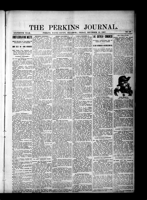 The Perkins Journal Perkins Okla Vol 16 No 50 Ed 1 Friday