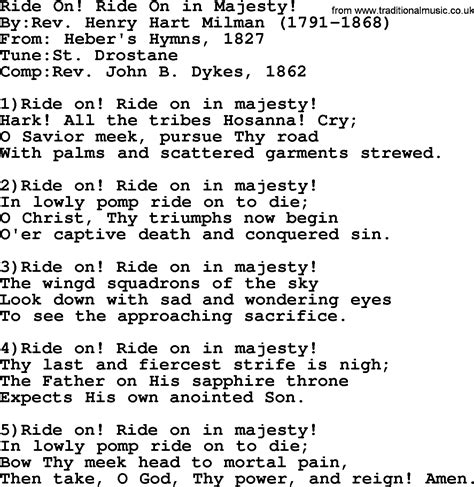 Methodist Hymn Ride On Ride On In Majesty Lyrics With Pdf