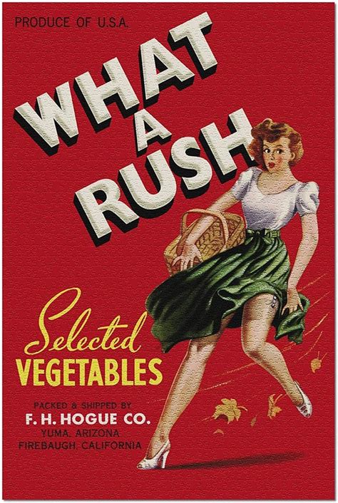 Hd What A Rush Pinup Girl Vegetable Crate Label Premium 500 Piece