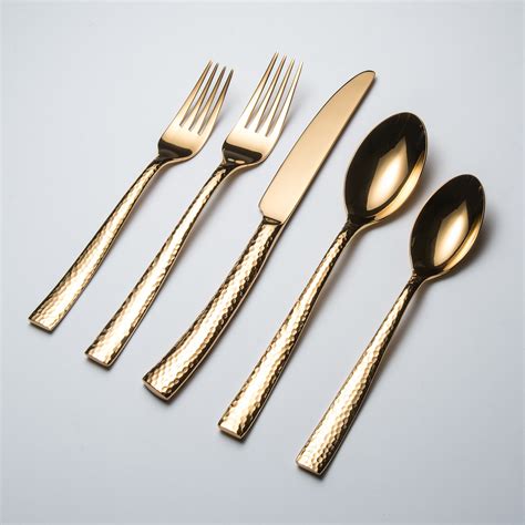 Paris Hammered Titanium Cutlery Copper 5 Piece Set Argent
