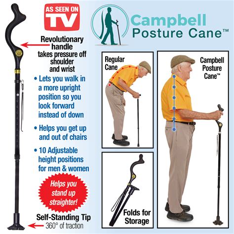 Campbell Posture Cane As Seen On Tv Walking Cane With 10 Adjustable