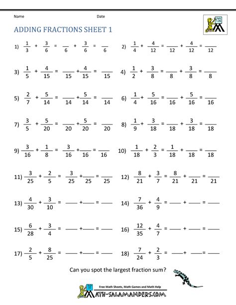 Equivalents Fractions 5th Grade Worksheet