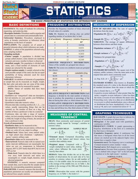 Quickstudy Statistics Laminated Study Guide Statistics Math Data