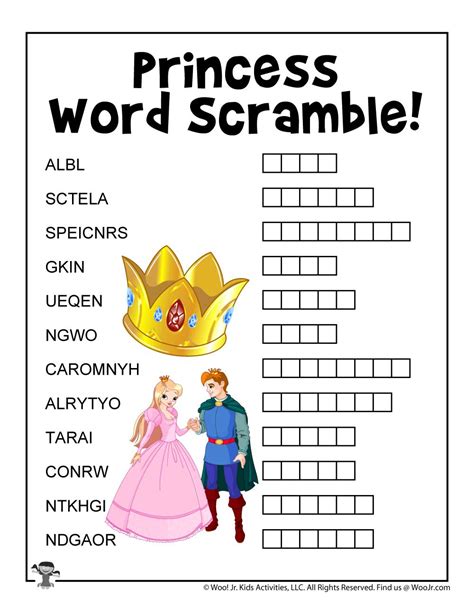 Princess Word Scramble Puzzle Page Key Woo Jr Kids Activities