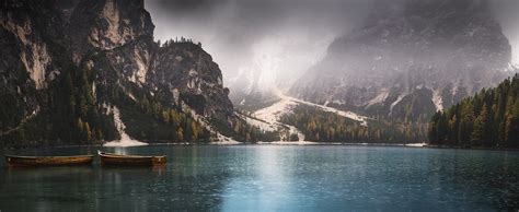 Wallpaper Landscape Forest Fall Mountains Boat Lake Water