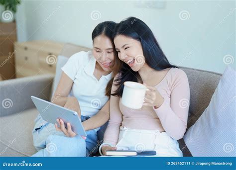 Lgbtq Lgbt Concept Homosexuality Portrait Of Two Asian Women Posing Happy Together And Loving