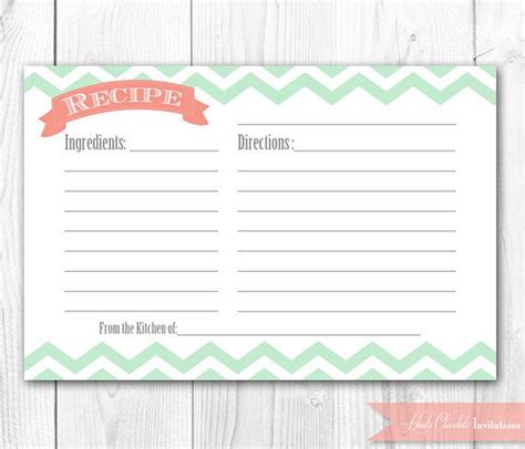 Not the os you are looking for? Recipe Card - Printable. Coral and Mint Chevron Recipe Card. DIY Print Yourself. Instant ...