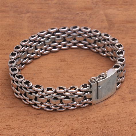 Mens Sterling Silver Link Bracelet From Bali Celuk Power Novica