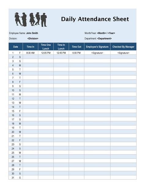 30 Printable Attendance Sheet Templates Free Templatearchive