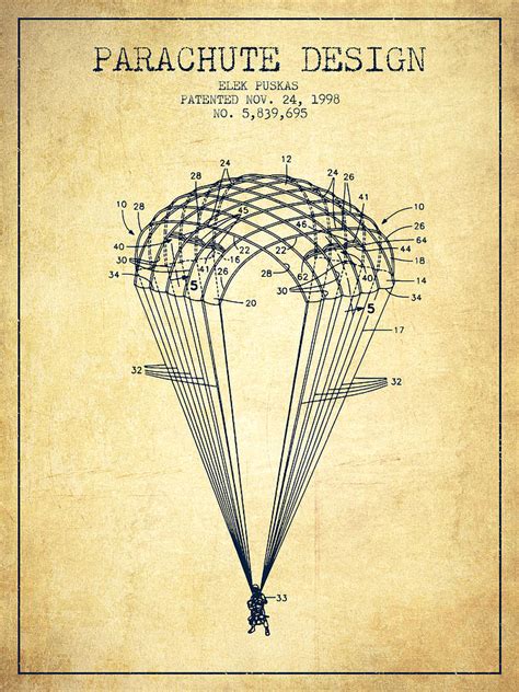 Parachute Design Patent From 1998 Vintage Digital Art By Aged Pixel