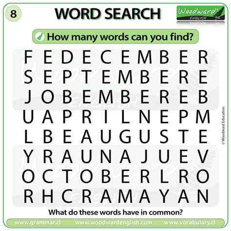 Months Word Search In English Woodward English Word Search About