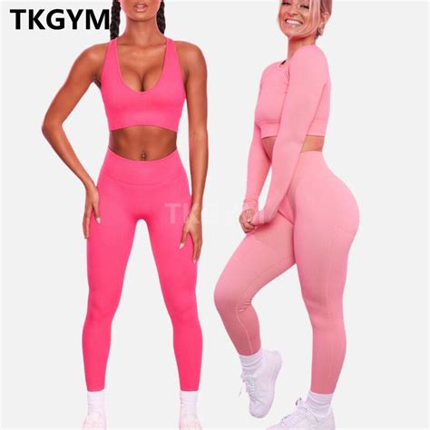 2022 Workout Clothes Women Sports Bra Oufit Gym Set Seamless Yoga Shirt Long Sleeve Crop Top