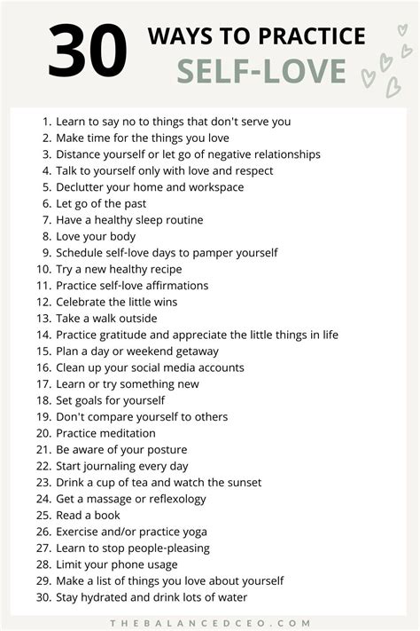 30 ways to practice self love the balanced ceo