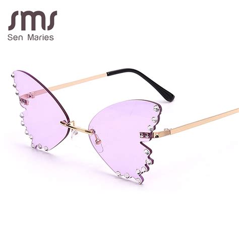 Fashion Butterfly Diamond Sunglasses Women 2020 New Rimless Sun Glasses Oversized Steampunk