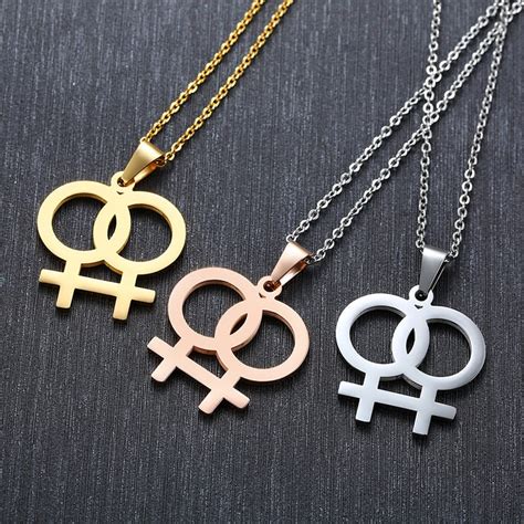 wlw double female sign lesbian pride link chain necklace rose gold co shop reviews on judge me
