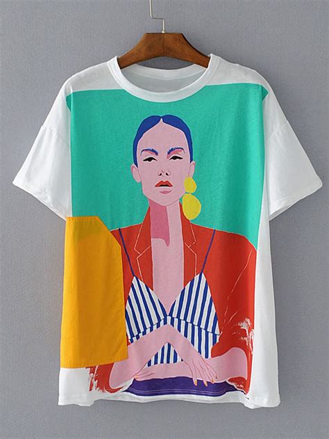 Shop Portrait Print Tee Online Shein Offers Portrait Print Tee And More