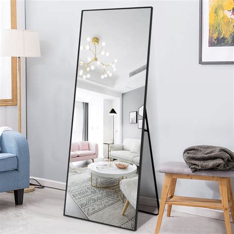 neutype full length rectangular standing floor mirror with aluminum alloy thin frame black 59